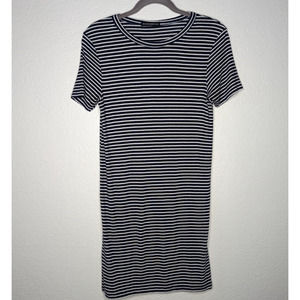 Brandy Melville Women T-Shirt Mini Dress One Size Blue White Stripe Ribbed Knit